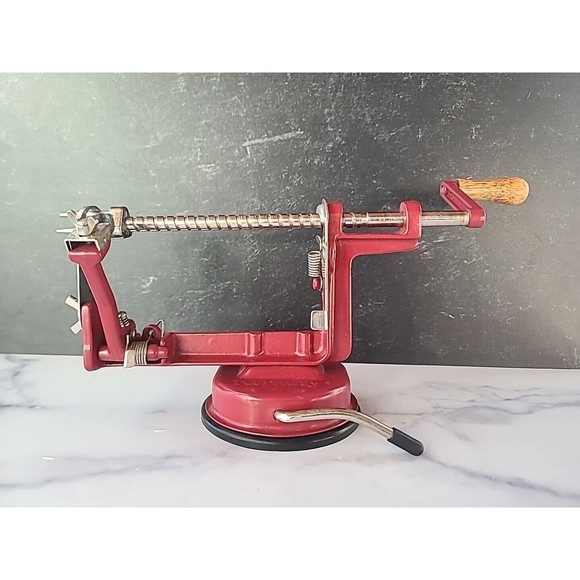 Apple Potato Peeler Corer By Peel Away Durable Metal Heavy Duty Red W Chrome - Picture 4 of 10